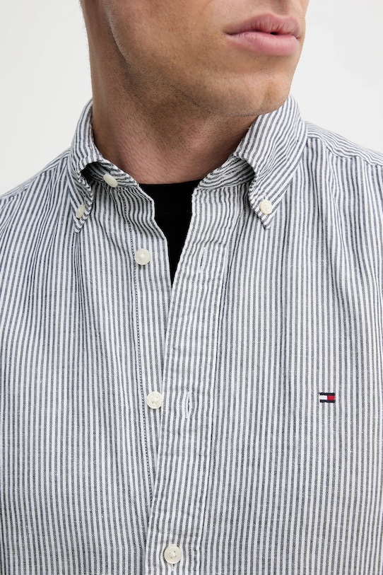 Košeľa s prímesou ľanu Tommy Hilfiger MW0MW39155 modrá