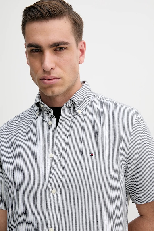 Tommy Hilfiger koszula z domieszką lnu granatowy MW0MW39155