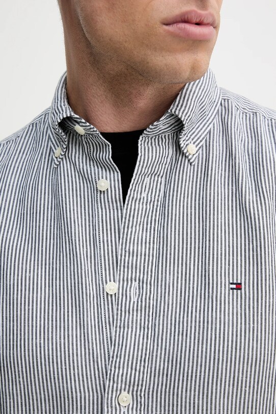 Tommy Hilfiger cămașă din amestec de in MW0MW39155 bleumarin