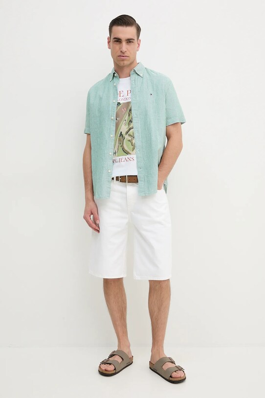 Tommy Hilfiger cămașă din amestec de in MW0MW39155 verde SS25