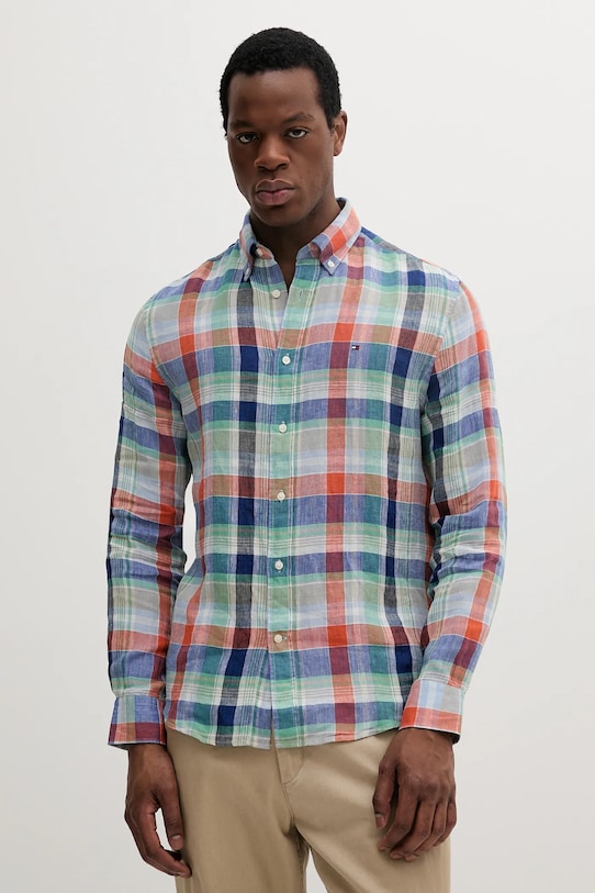 Tommy Hilfiger koszula lniana regular granatowy MW0MW39166