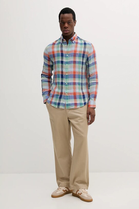 Lněná košile Tommy Hilfiger MW0MW39166 námořnická modř SS25