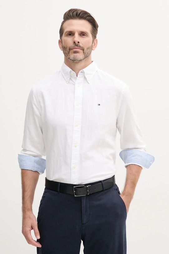 Tommy Hilfiger koszula z domieszką lnu biały MW0MW40702