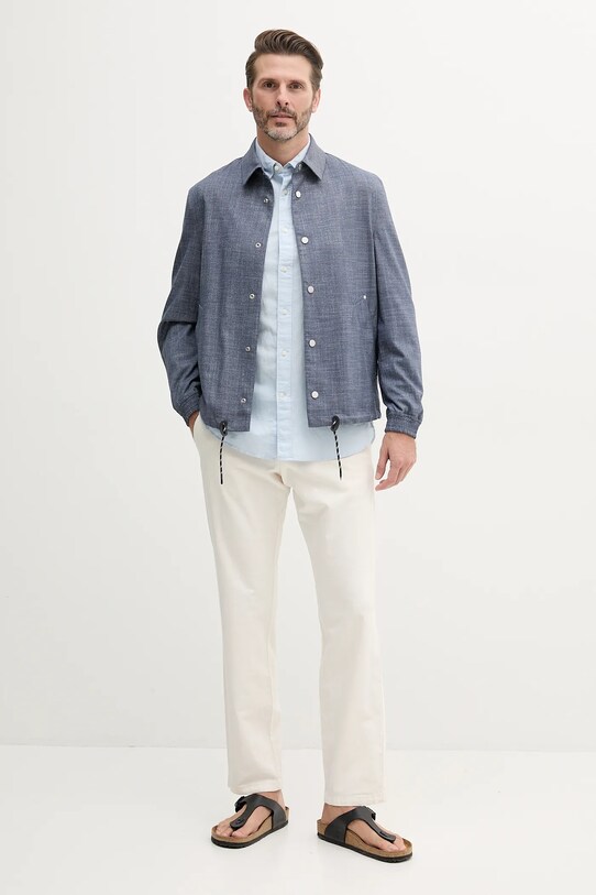 Tommy Hilfiger cămașă din amestec de in MW0MW40702 albastru SS25