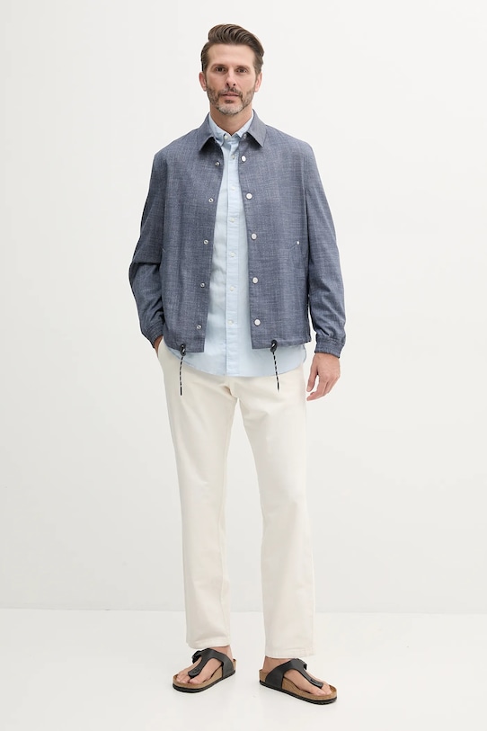 Сорочка з домішкою льону Tommy Hilfiger MW0MW40702 блакитний SS25