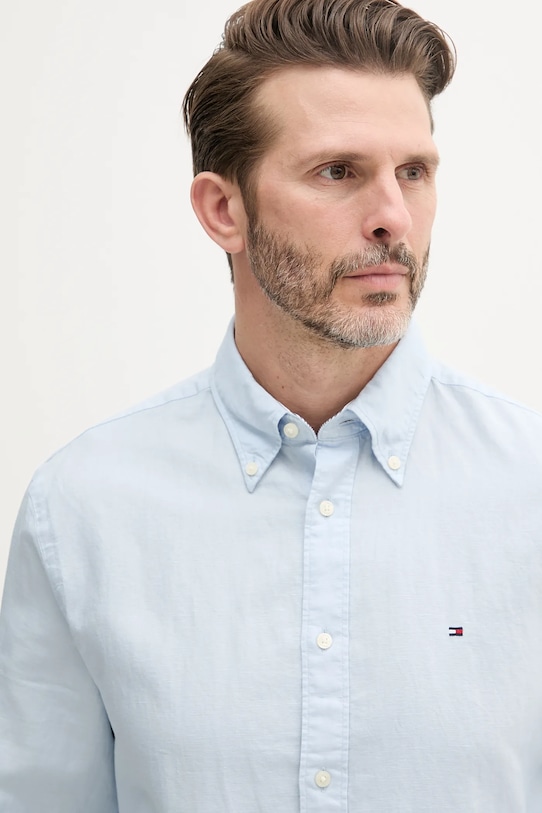 Сорочка з домішкою льону Tommy Hilfiger блакитний MW0MW40702