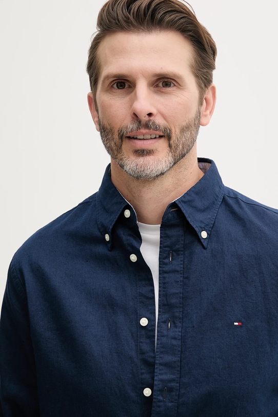 Košeľa s prímesou ľanu Tommy Hilfiger tmavomodrá MW0MW40702