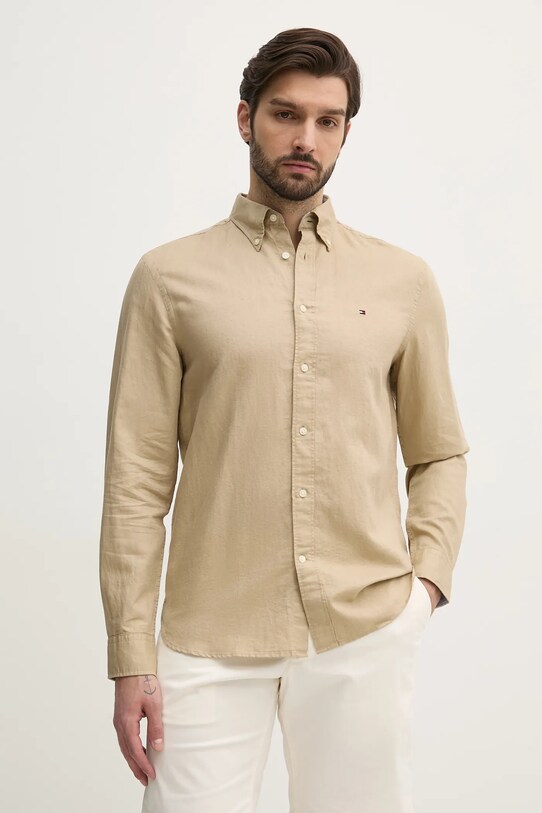 Сорочка з домішкою льону Tommy Hilfiger casual бежевий MW0MW40702