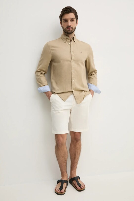 Сорочка з домішкою льону Tommy Hilfiger MW0MW40702 бежевий SS25