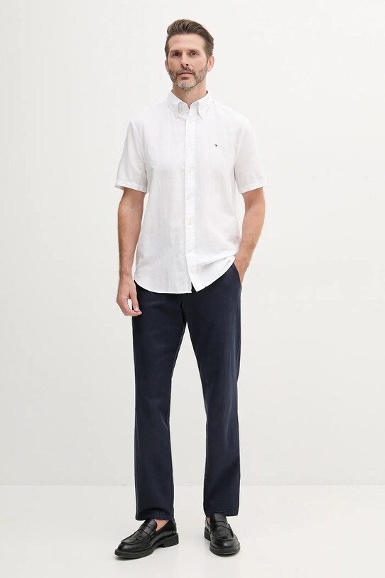 Tommy Hilfiger cămașă din amestec de in MW0MW40703 alb SS25