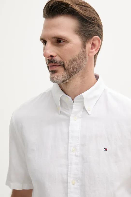 Tommy Hilfiger cămașă din amestec de in alb MW0MW40703