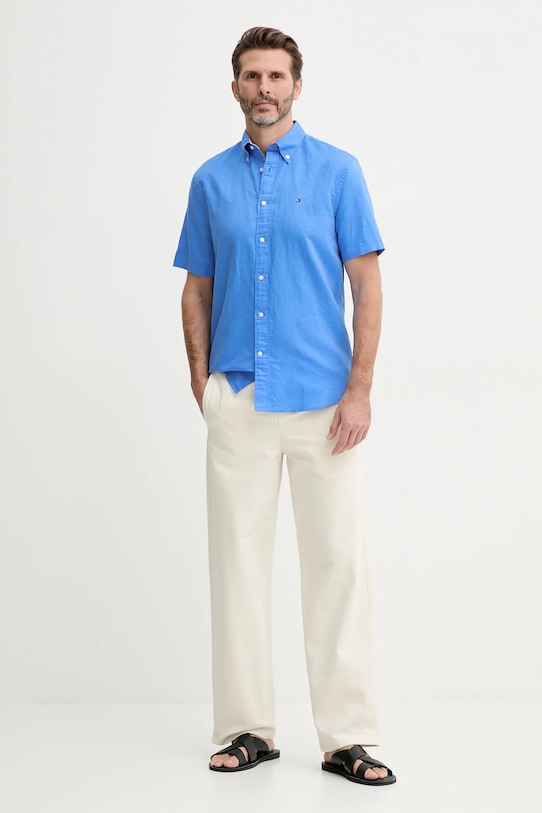Риза с лен Tommy Hilfiger MW0MW40703 син SS25