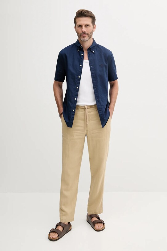 Риза с лен Tommy Hilfiger MW0MW40703 тъмносин SS25