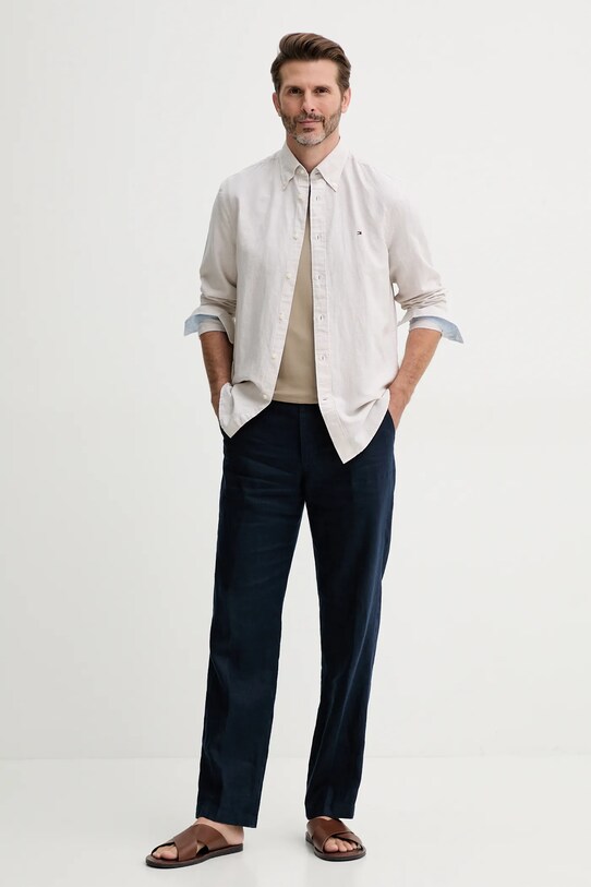 Риза с лен Tommy Hilfiger MW0MW40704 бежов SS25