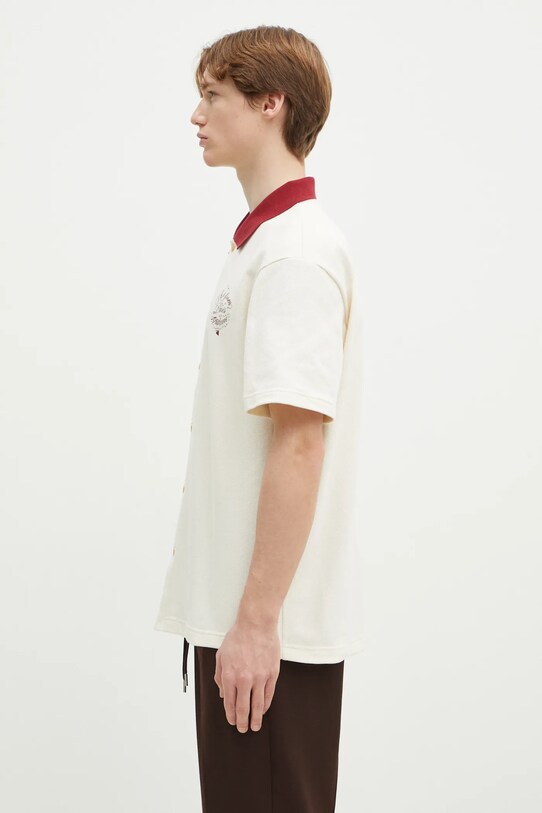 Drôle de Monsieur cămașă din bumbac La Chemise Piquee Slogan Vignes F.SH196.CO140.CM bej SS25