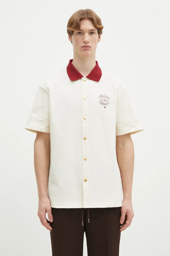 Îmbrăcăminte Drôle de Monsieur cămașă din bumbac La Chemise Piquee Slogan Vignes F.SH196.CO140.CM bej