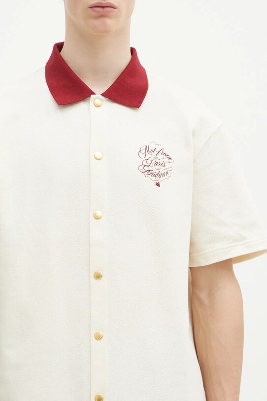 Drôle de Monsieur koszula bawełniana La Chemise Piquee Slogan Vignes beżowy F.SH196.CO140.CM