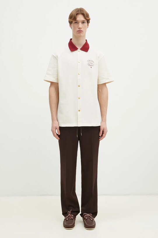 Drôle de Monsieur cămașă din bumbac La Chemise Piquee Slogan Vignes F.SH196.CO140.CM bej