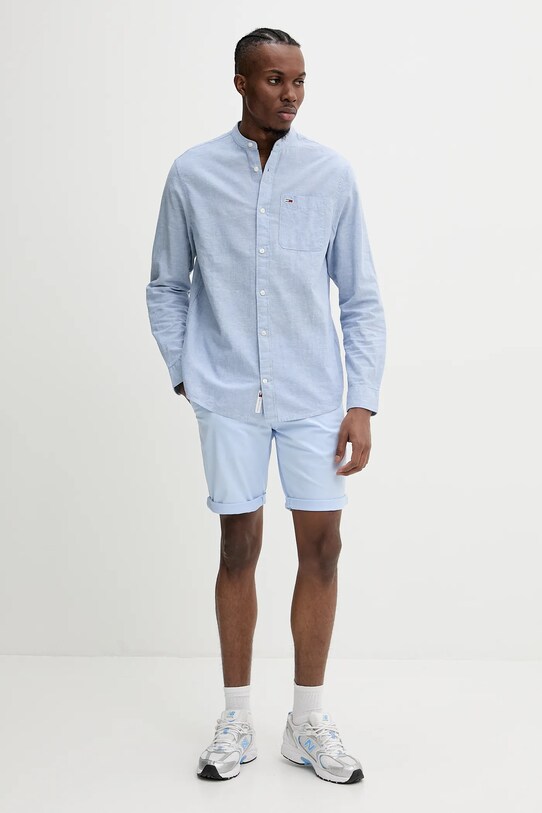 Košile s příměsí lnu Tommy Jeans DM0DM20876 modrá SS25
