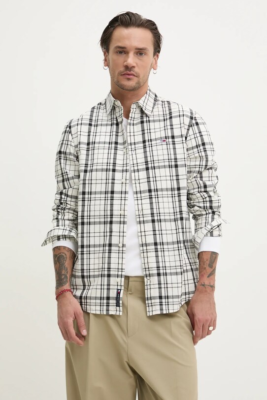 Бавовняна сорочка Tommy Jeans візерунок білий DM0DM20885