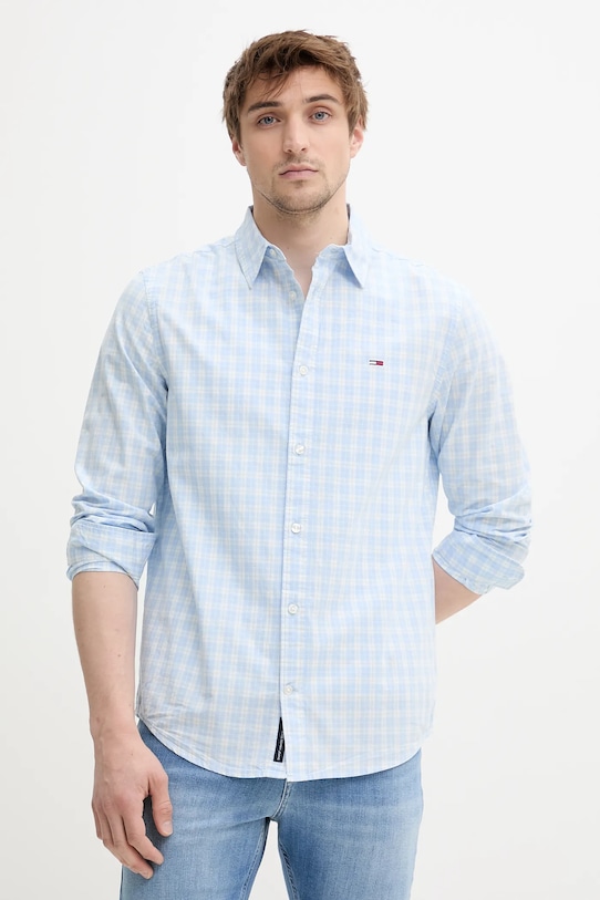 Хлопковая рубашка Tommy Jeans узор голубой DM0DM20885