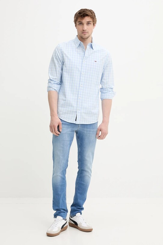 Хлопковая рубашка Tommy Jeans DM0DM20885 голубой SS25