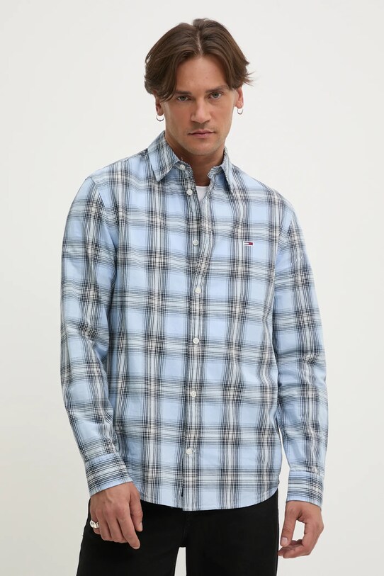 Tommy Jeans camasa din bumbac lung albastru DM0DM20885