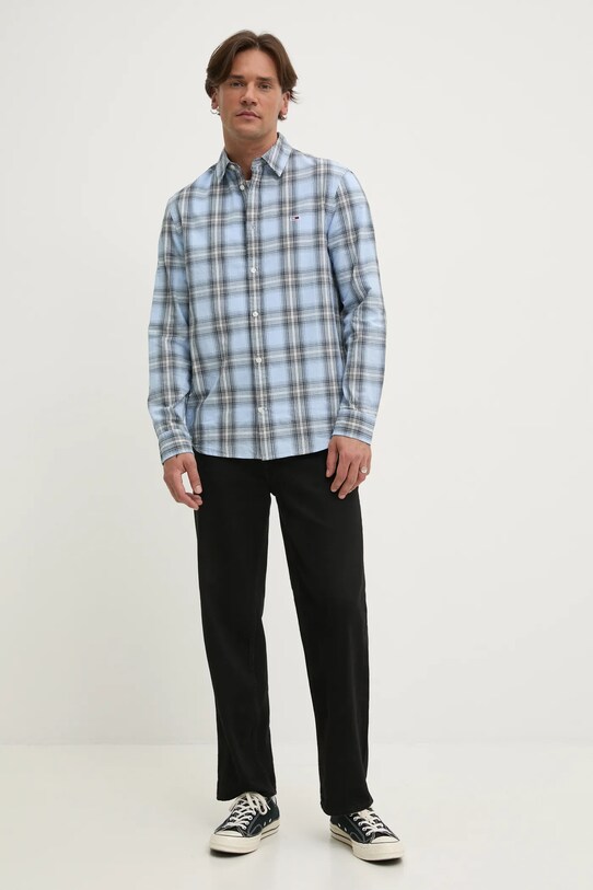 Хлопковая рубашка Tommy Jeans DM0DM20885 голубой SS25