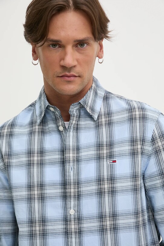 Хлопковая рубашка Tommy Jeans голубой DM0DM20885