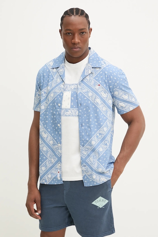 Хлопковая рубашка Tommy Jeans узор голубой DM0DM20888