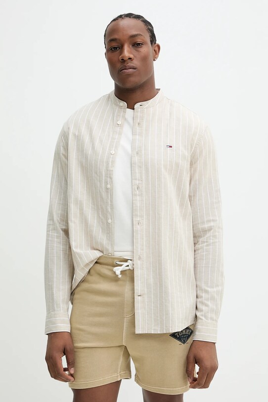 Риза с лен Tommy Jeans стандартна бежов DM0DM20893