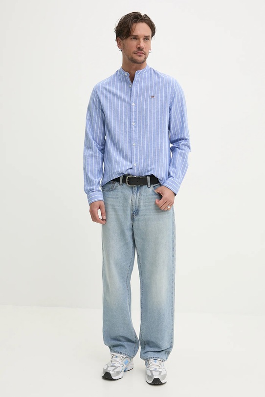 Tommy Jeans camasa din amestec de in DM0DM20893 albastru SS25