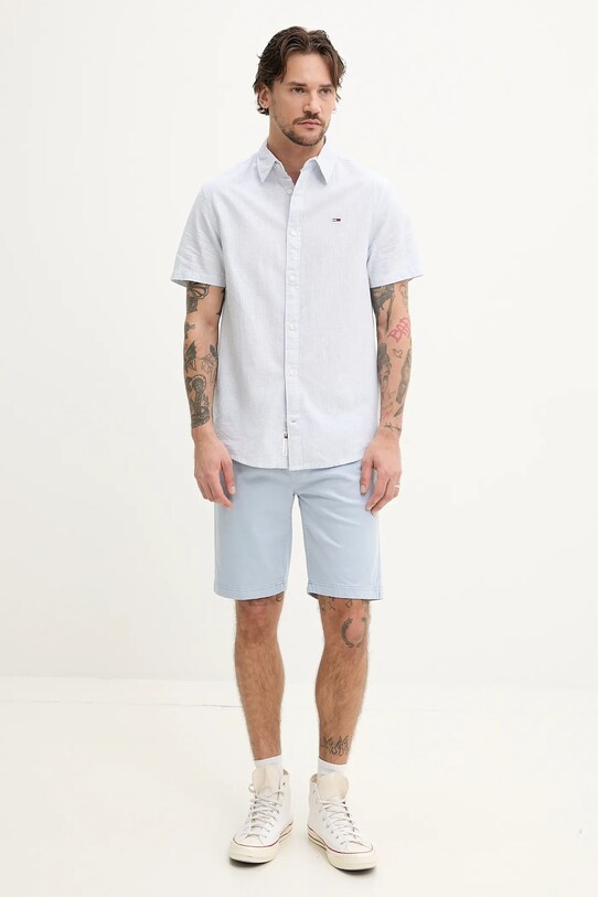 Tommy Jeans koszula z domieszką lnu DM0DM20894 niebieski SS25