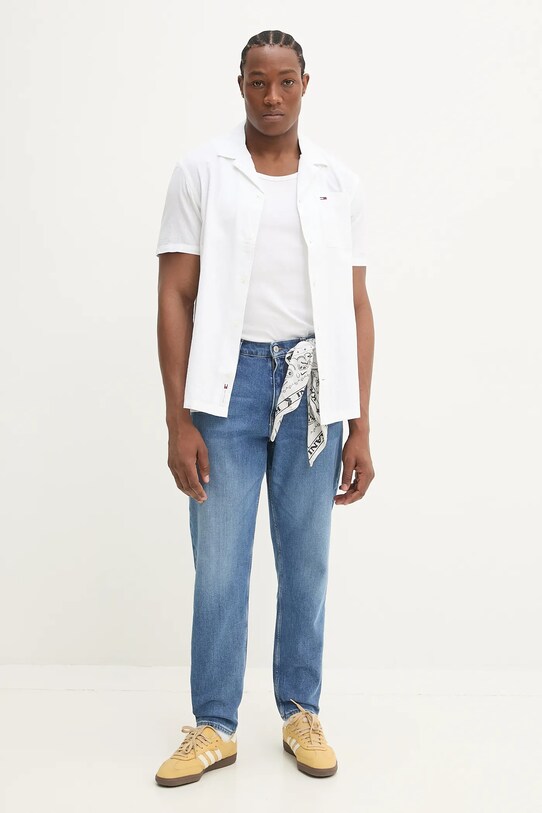 Tommy Jeans cămașă din amestec de in DM0DM20895 alb SS25