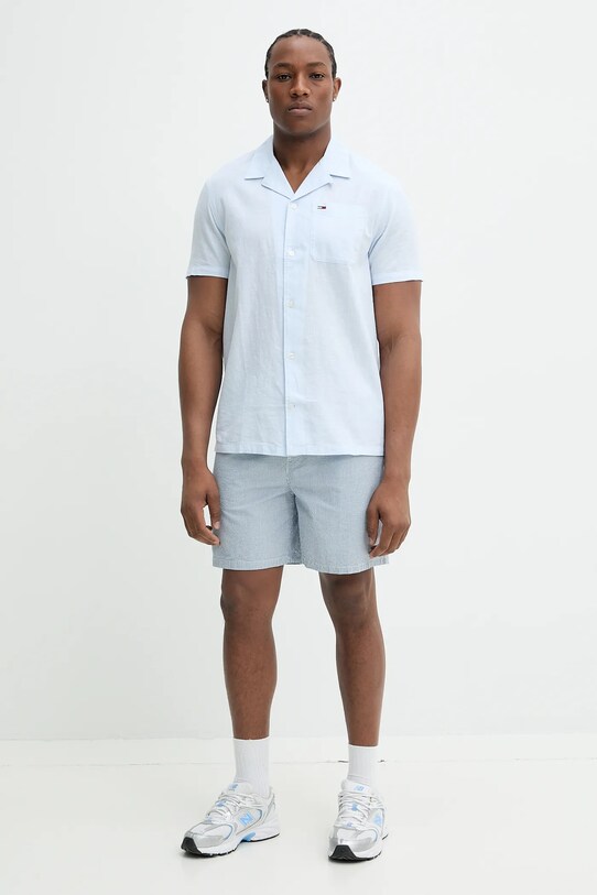 Сорочка з домішкою льону Tommy Jeans DM0DM20895 блакитний SS25