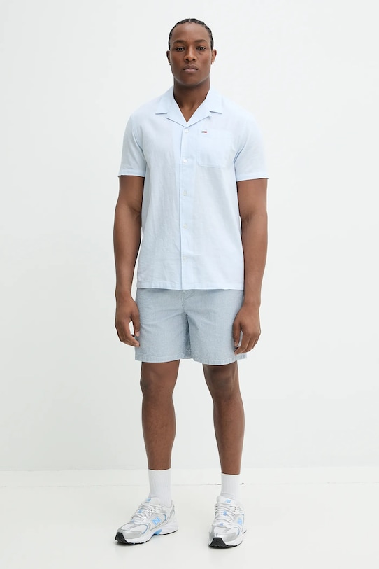 Tommy Jeans cămașă din amestec de in DM0DM20895 albastru SS25