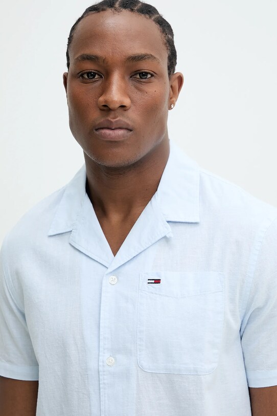 Tommy Jeans cămașă din amestec de in albastru DM0DM20895