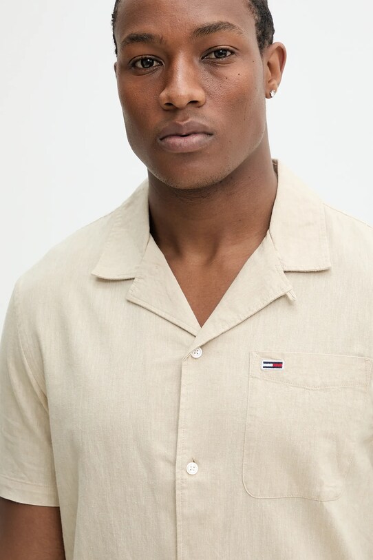 Košile s příměsí lnu Tommy Jeans béžová DM0DM20895