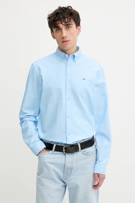 Βαμβακερό πουκάμισο Tommy Jeans μακρύ μπλε DM0DM21298