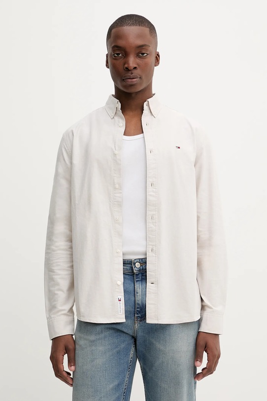 Bavlněná košile Tommy Jeans hladký béžová DM0DM21298