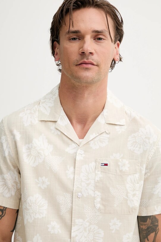 Bavlněná košile Tommy Jeans béžová DM0DM21351
