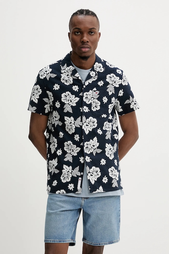 Tommy Jeans cămașă din bumbac scurt bleumarin DM0DM21351