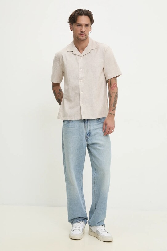 Πουκάμισο με μείγμα από λινό Abercrombie & Fitch KI125.5175.400 μπεζ SS25