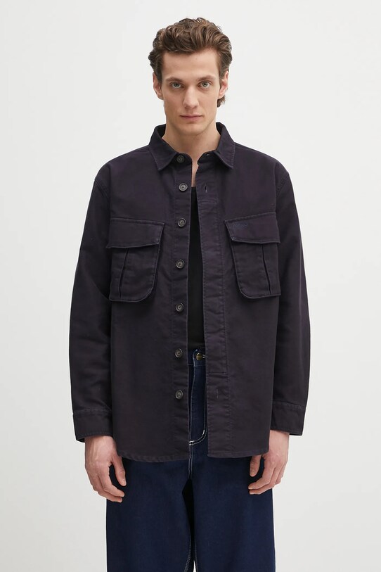Barbour koszula bawełniana Barbour Jungle Sateen Overshirt bawełna granatowy MOS0417