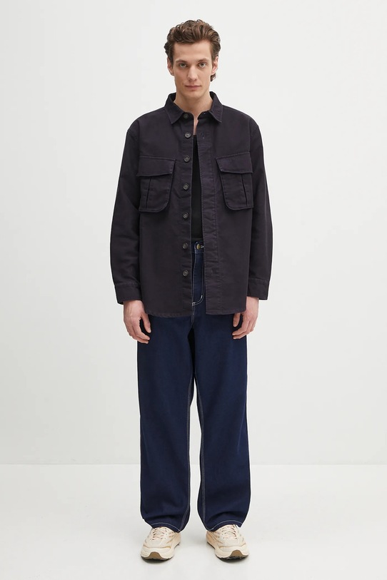 Bavlnená košeľa Barbour Barbour Jungle Sateen Overshirt tmavomodrá MOS0417