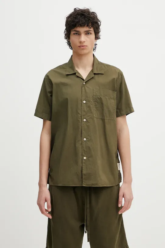 Barbour camicia in cotone Barbour Holywell Poplin S/S Relaxed Fit Shirt rilassato verde MSH5603