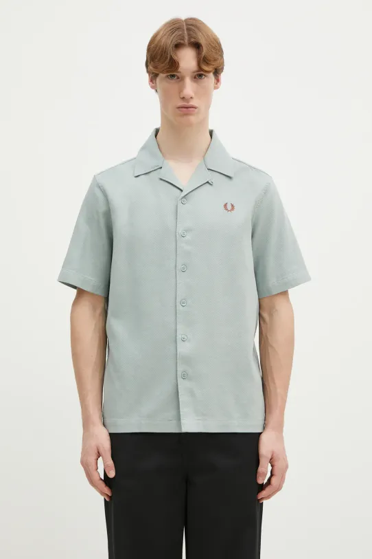Fred Perry koszula bawełniana gładkie turkusowy M7774.X06