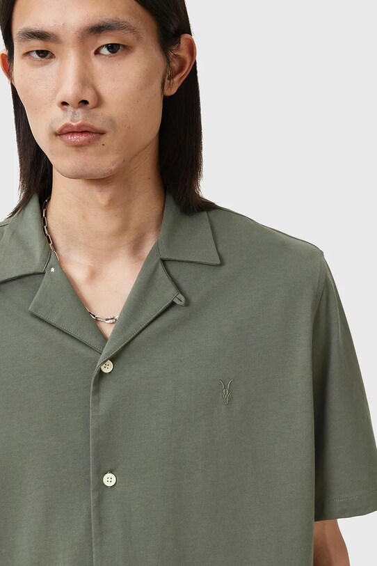 Bavlnená košeľa AllSaints HUDSON M081SA zelená SS25