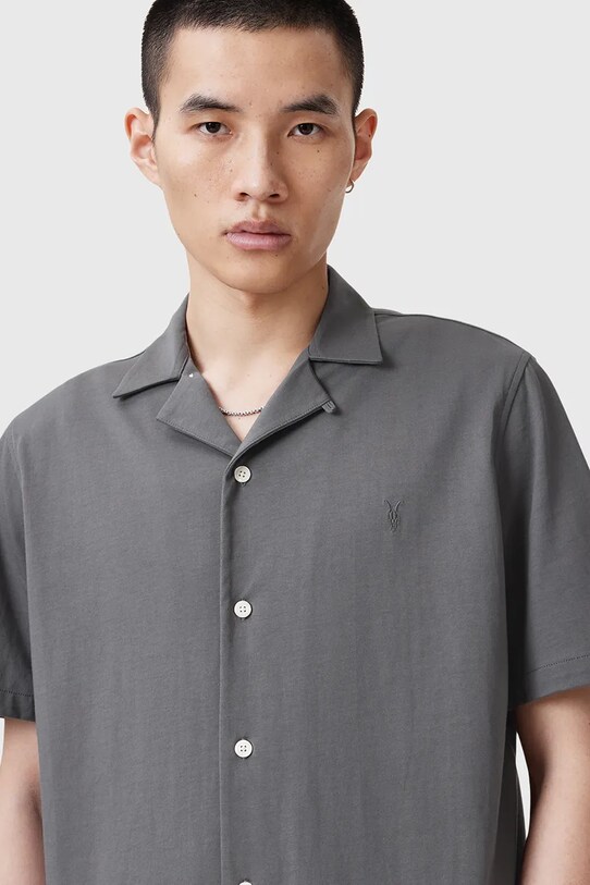 Бавовняна сорочка AllSaints HUDSON M081SA сірий SS25