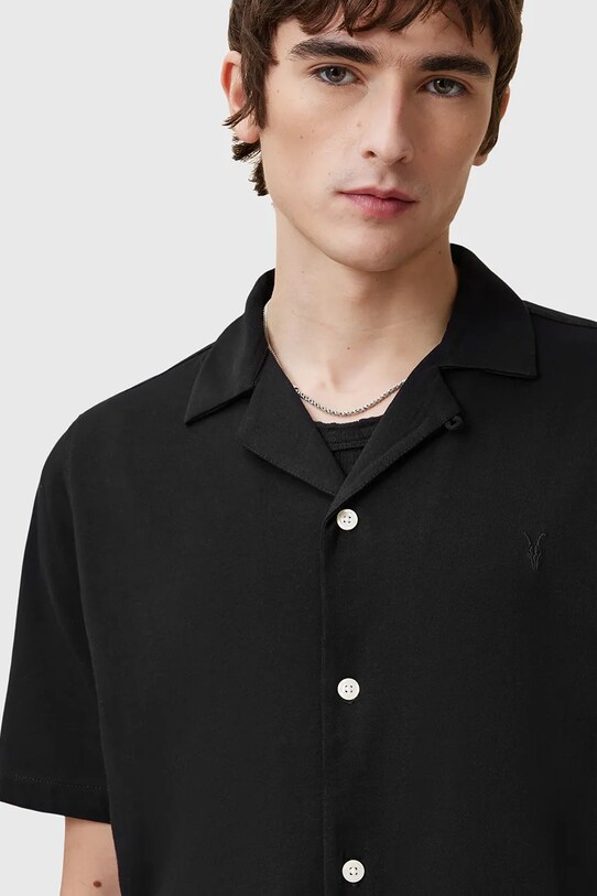 Бавовняна сорочка AllSaints HUDSON M081SA чорний SS25